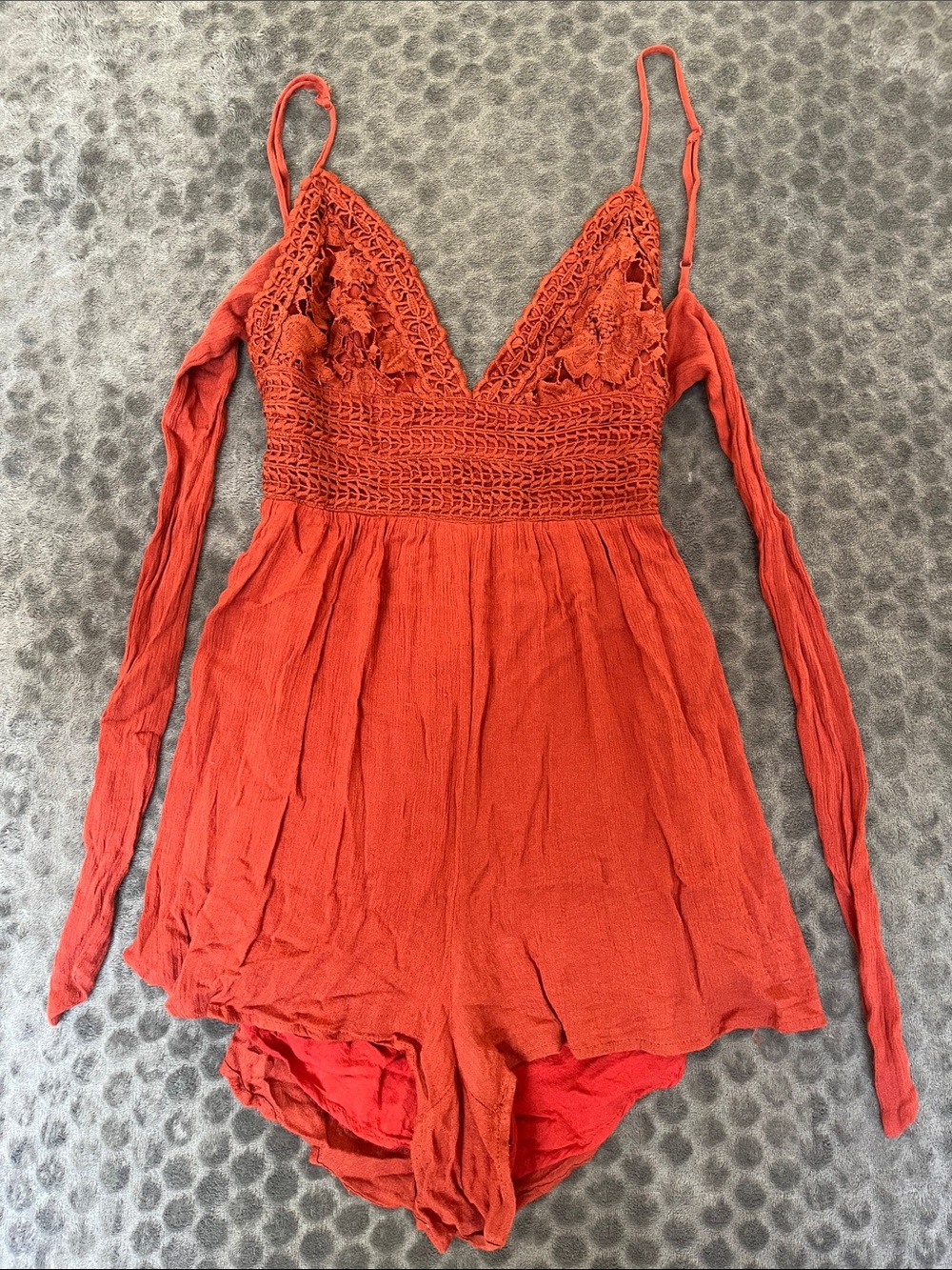 mahina Crochet Bodice Romper in Dark Red Small Gently Used